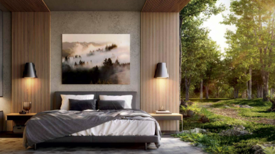 Schlafzimmer mit Wandpaneele von terHuerne